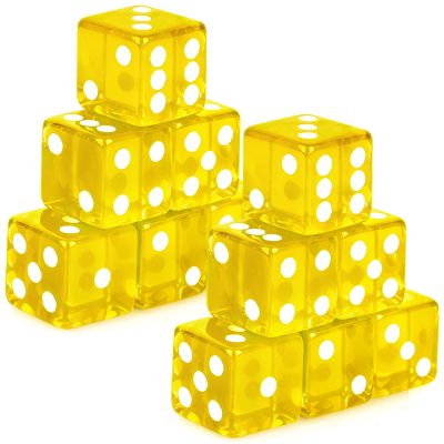 Abilat 12 Pieces 19mm Casino Dice Set Acrylic Translucent 6 Sided Game Dices Square Corner Dice for Casino Vegas Theme Birthday Party Supplies Board Games Table Games (Yellow)