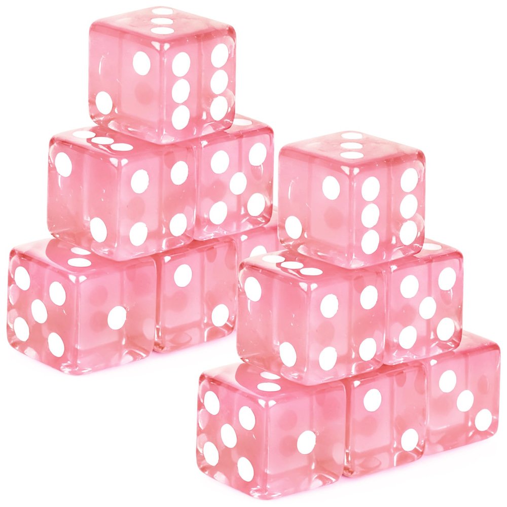 Abilat 12 Pieces 19mm Casino Dice Set Translucent 6 Sided Game Dices Square Corner Acrylic Dice for Casino Vegas Theme Birthday Party Supplies Board Games Classroom Teaching (Pink)