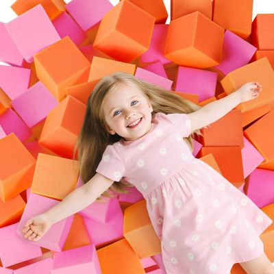 24PCS Foam Cubes 5"x5"x5"- Foam Pit Blocks Set, Soft Stacking Blocks for Indoor Games,Trampolines, Gymnastics, Parkour & Action Sport (Pink and Orange)