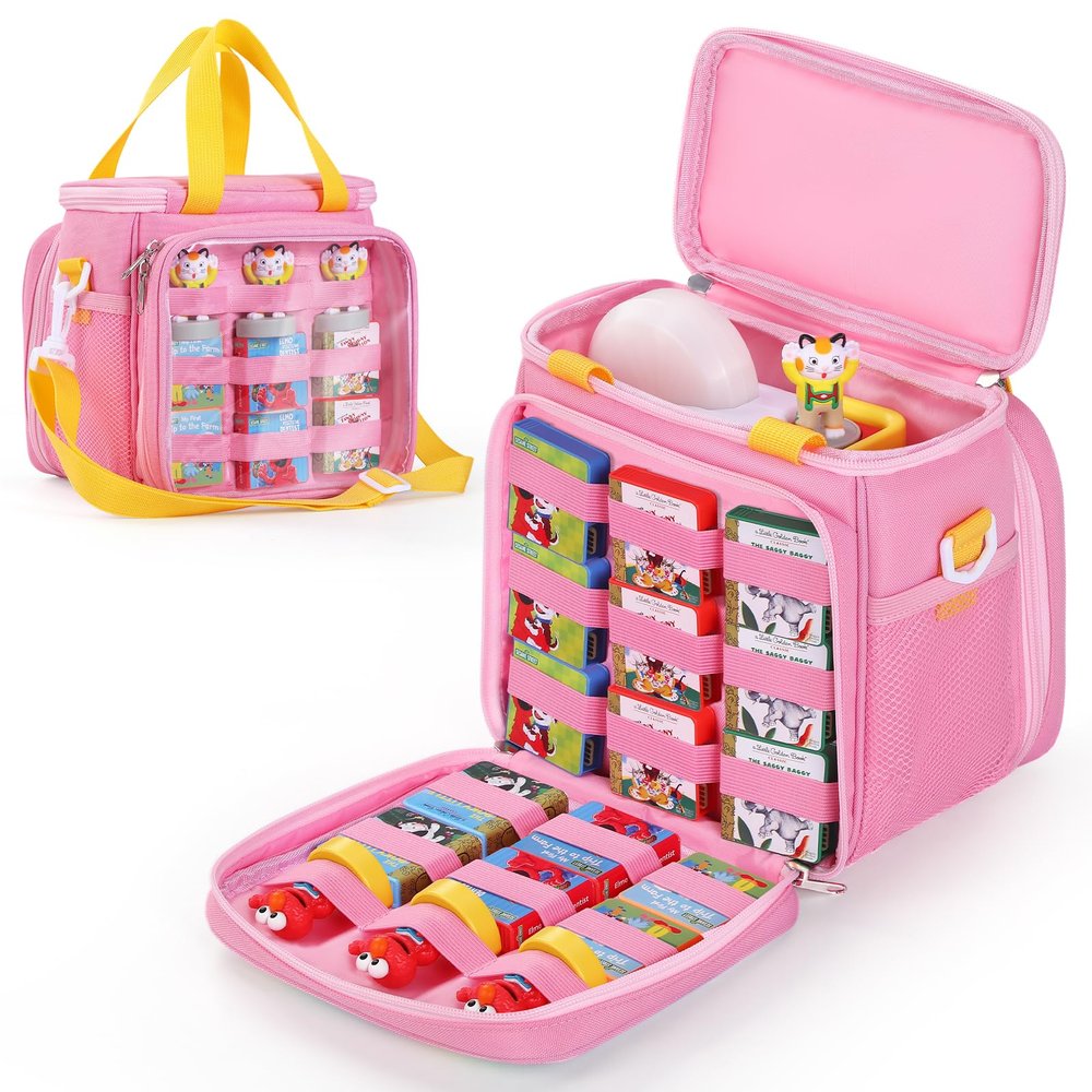 Carrying Case Compatible with Little Tikes Story Dream Machine Books Starter Set, Portable Storage Bag for Story Books, Audio Play & Character with Handle and Shoulder Strap,Pink