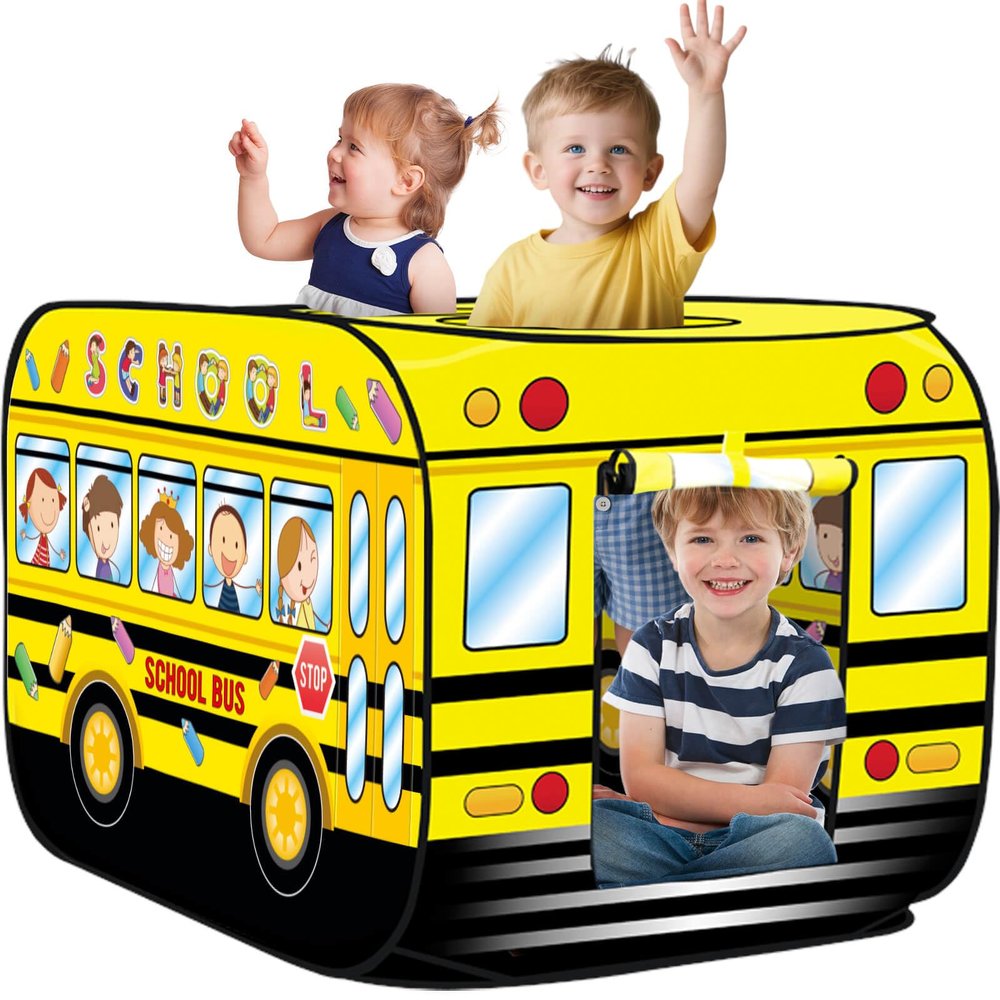Dolanus School Bus Truck Play Tent Pop up for Kids Age 3, Playhouse Toys for 3 4 5 Kid Years Old Toddlers Boys Girls, Indoor Outdoor School Bus Toy, Birthday Gifts for 3+ Year Old Baby