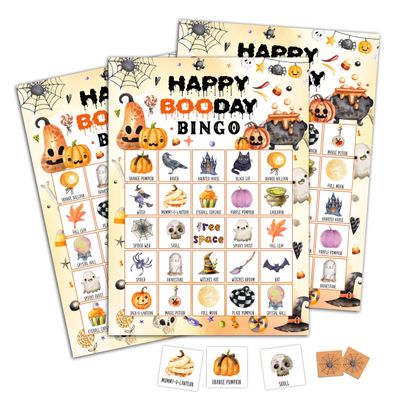 Happy Booday Bingo Game Cards, Halloween Party Games, Happy Booday Party Game Decor, Fall Holiday Games, Bingo Sets for Adults Large Group, Halloween Theme Party Activity Supplies -A16