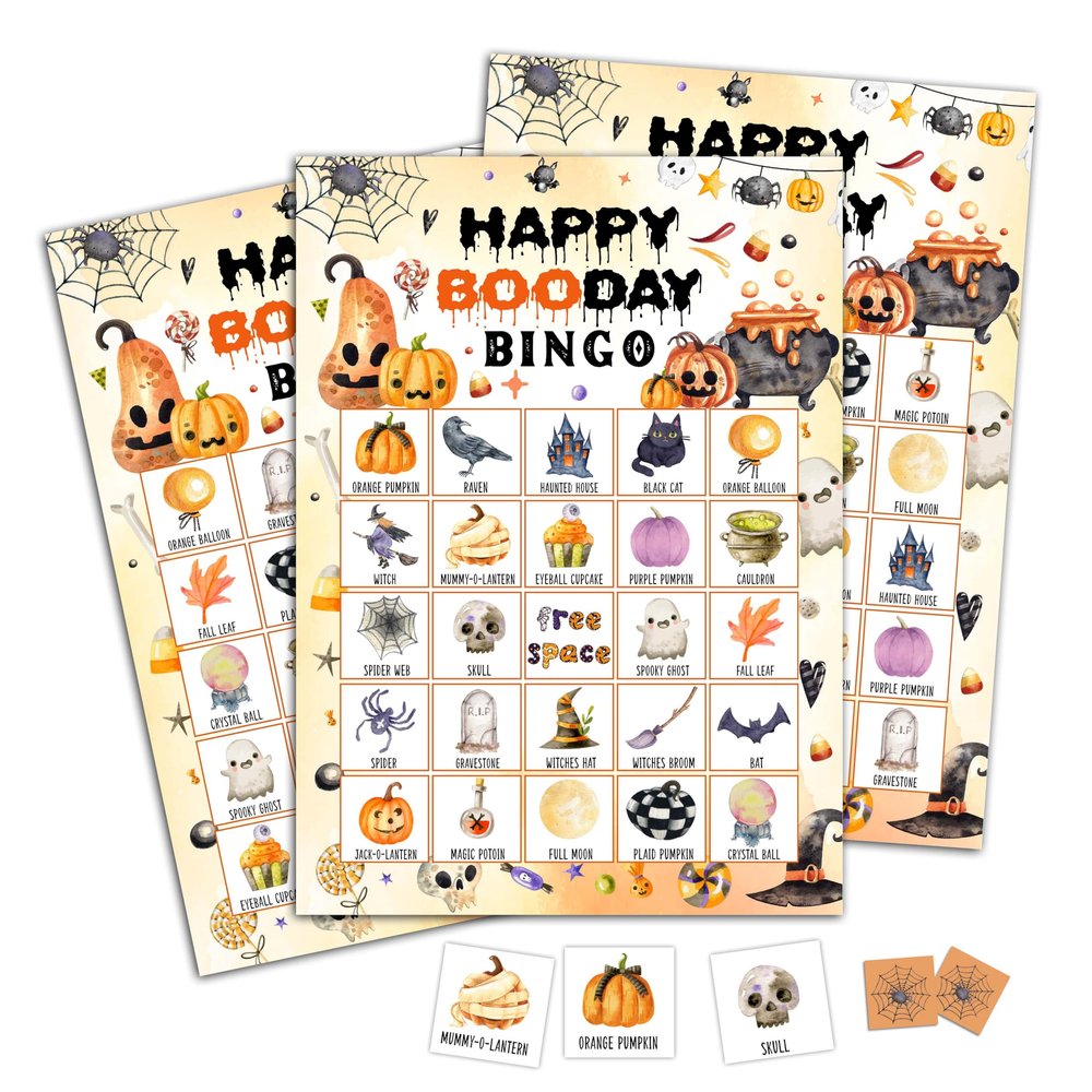 Happy Booday Bingo Game Cards, Halloween Party Games, Happy Booday Party Game Decor, Fall Holiday Games, Bingo Sets for Adults Large Group, Halloween Theme Party Activity Supplies -A16