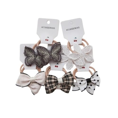 10Pcs Fashion Girls Rubber Band, Kids Cute Floral Bow Headwear, Stretchy Hair Rope Accessories