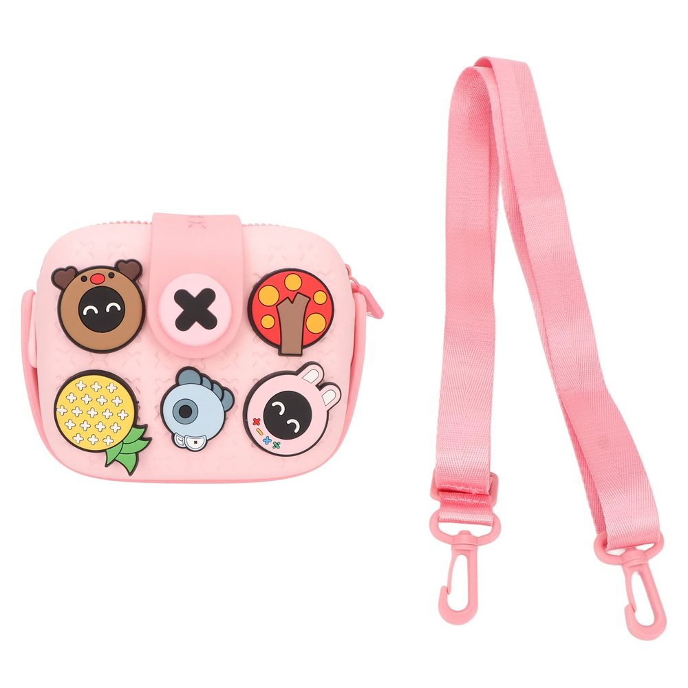 Kids Camera Case Cartoon Multi Color Buffer Housing Large Capacity Crossbody Shoulder Bag for Boys Girls (Pink)