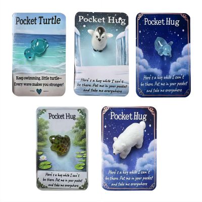 5PCS Animal Pocket Hug Gifts, Mini Resin Animal Hug Token, Cute Pocket Hug Turtle Keepsake with Positive Cards, Encouragement Greeting Card Gifts for Friend Birthday Thanksgiving Anniversary