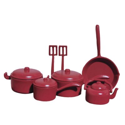 1:12 Scale Mini Cookware Set for Dollhouse Kitchen Play and Diorama, red