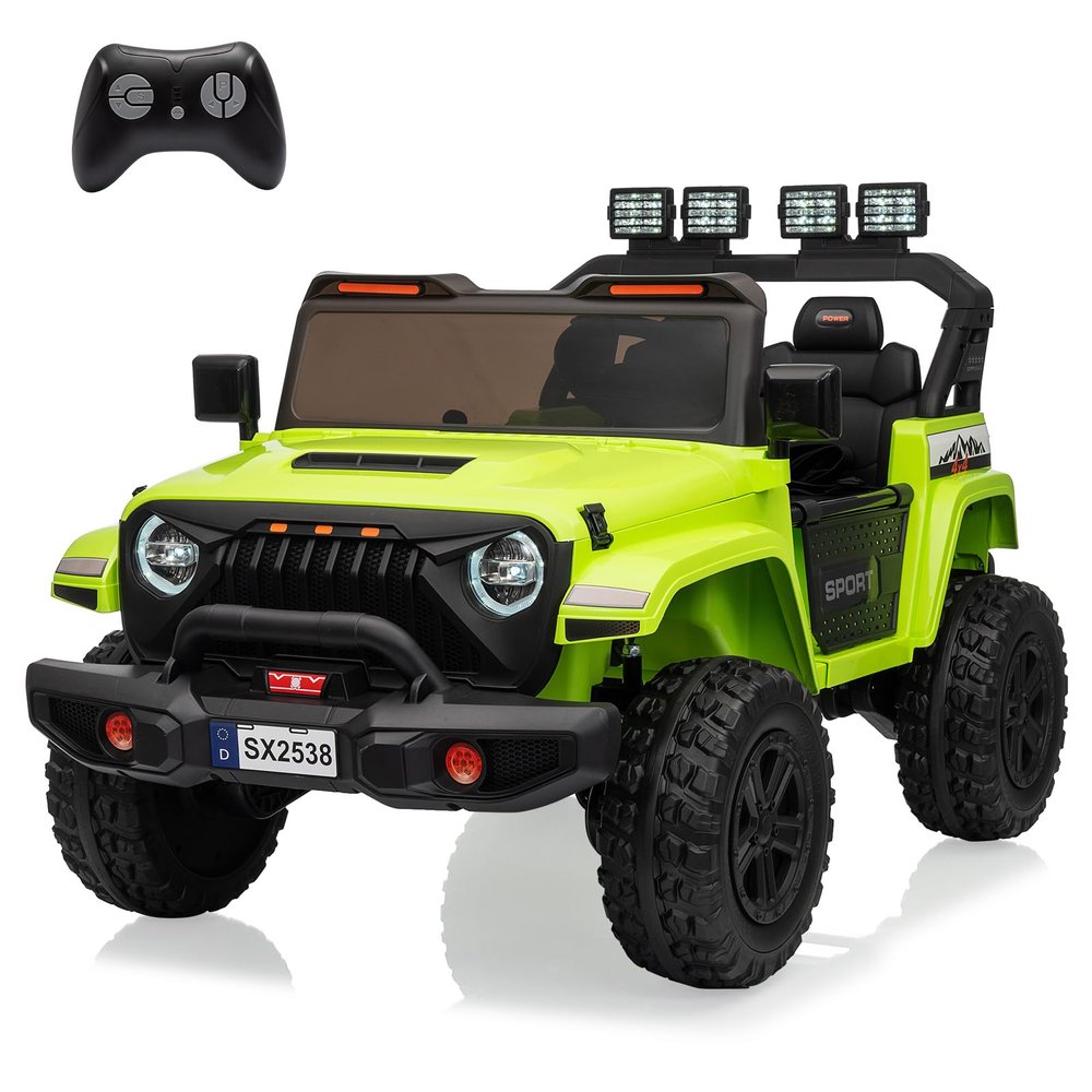 24V Electric Ride On Car for Kids, 4WD 20.5" 2-Seater Riding Vehicle Toy with 5.9" Extendable Legroom, EVA Tires, LED Lights, Music, Parental Remote Control for 3-8 Years Children Toddlers, Green