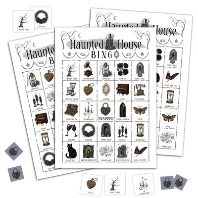 Haunted House Bingo Game Cards, Halloween Party Games, Halloween Party Game Decor, Haunted House Games, Bingo Sets for Adults Large Group, Ghost Theme Party Activity Supplies -A17