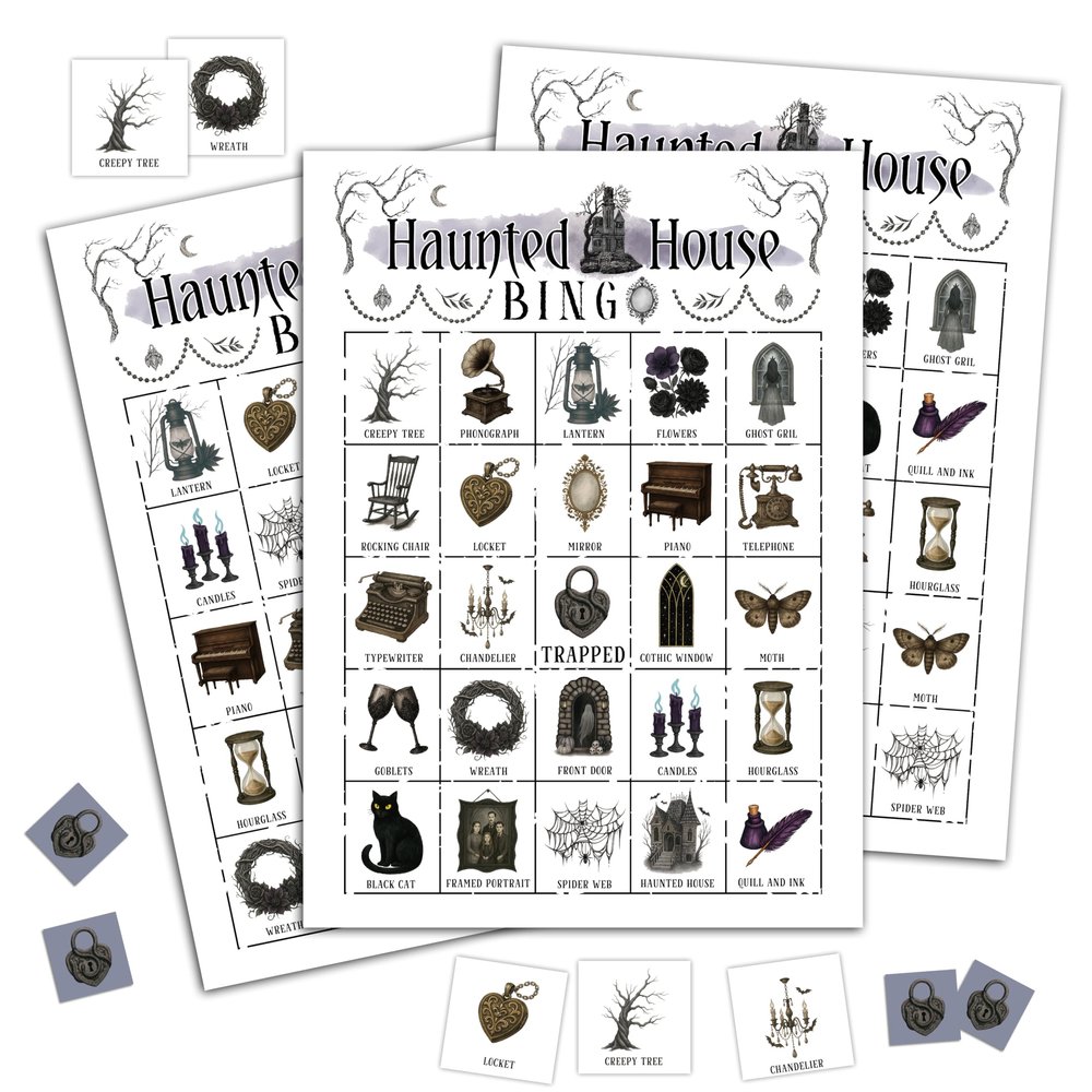 Haunted House Bingo Game Cards, Halloween Party Games, Halloween Party Game Decor, Haunted House Games, Bingo Sets for Adults Large Group, Ghost Theme Party Activity Supplies -A17