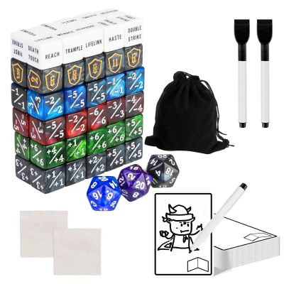 115-Piece MTG Dice Set with Dry Erase Tokens Kit Includes 63 Counters and 50 Tokens for MTG, TCG Cards Game Accessories with 2 Markers 2 Cloths
