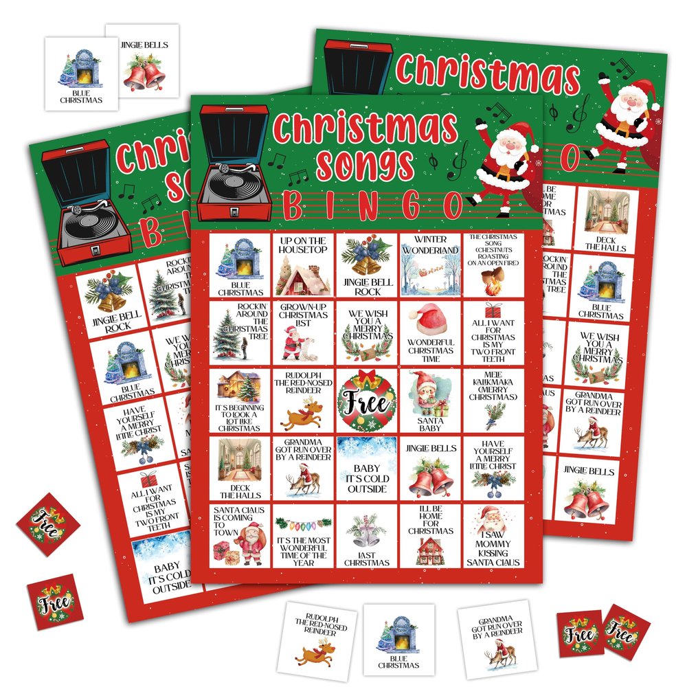 Christmas Songs Bingo Game Cards, Xmas Party Games, Christmas Party Game Decor, Winter Holiday Games, Bingo Sets for Adults Large Group, Winter Theme Party Activity Supplies -A19
