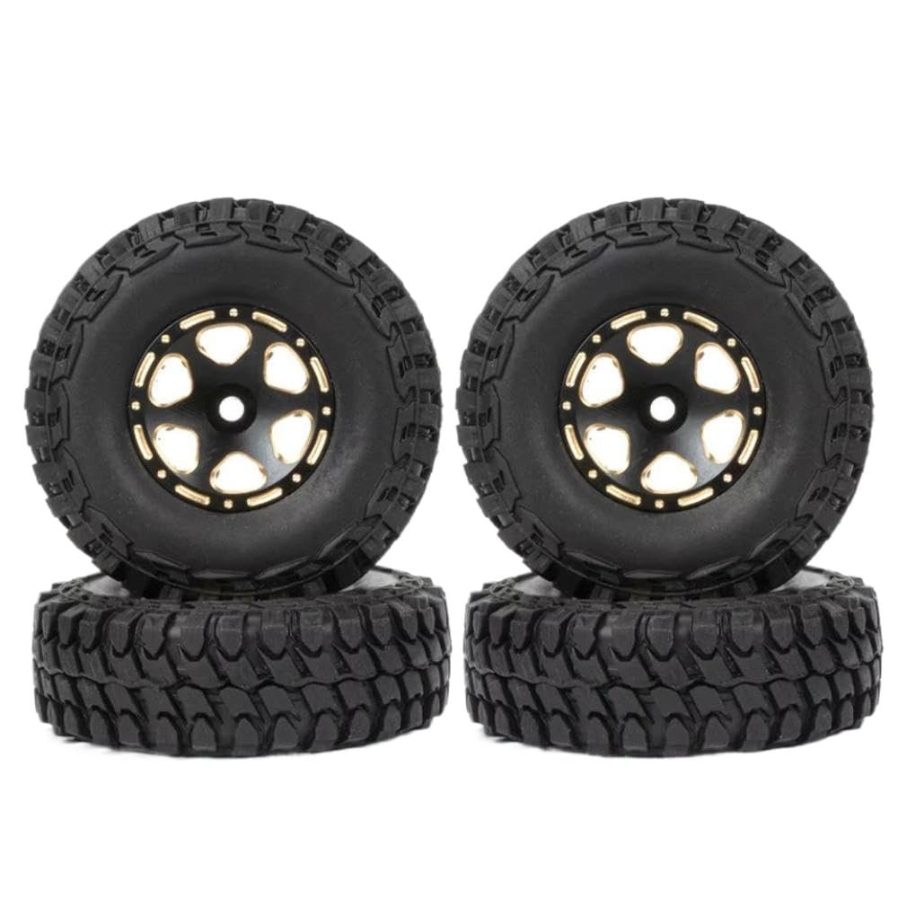 4pcs 1.0 Inch Brass Beadlock Wheel Hub Rims Tires Set Compatible with 1 24 Scale RC Crawler Cars Like SCX24 Models AXI00001 Deadbolt and Jimny