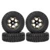4pcs 1.0 Inch Brass Beadlock Wheel Hub Rims Tires Set Compatible with 1 24 Scale RC Crawler Cars Like SCX24 Models AXI00001 Deadbolt and Jimny view 1