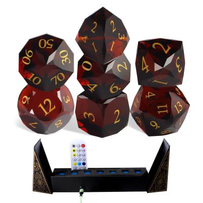 Crystal Amethyst Polyhedral Dice Set for DND (7-Piece) - Hand-Polished Gemstone Gaming Dice for Dungeons and Dragons & Tabletop RPGs, with Gift Case