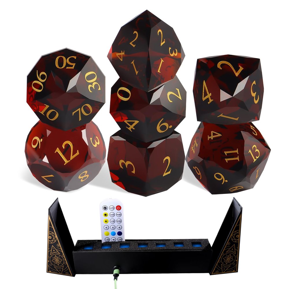 Crystal Amethyst Polyhedral Dice Set for DND (7-Piece) - Hand-Polished Gemstone Gaming Dice for Dungeons and Dragons & Tabletop RPGs, with Gift Case