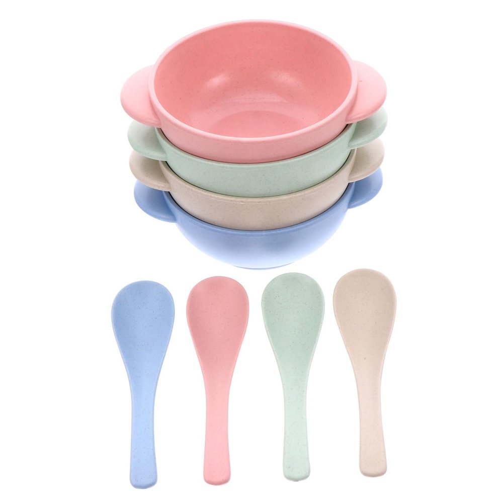 Toyvian 4 Sets Bowls with Handles Bowl Lightweight Break Resistant Non Slip Wheat Straw Material Safe for Boy Girl
