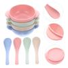 FRCOLOR 4 Sets Break Resistant Bowls with Handles and Spoon Lightweight Wheat Straw Dinnerware for Salad Fruit Oatmeal and Noodles Easy Daily Use view 3