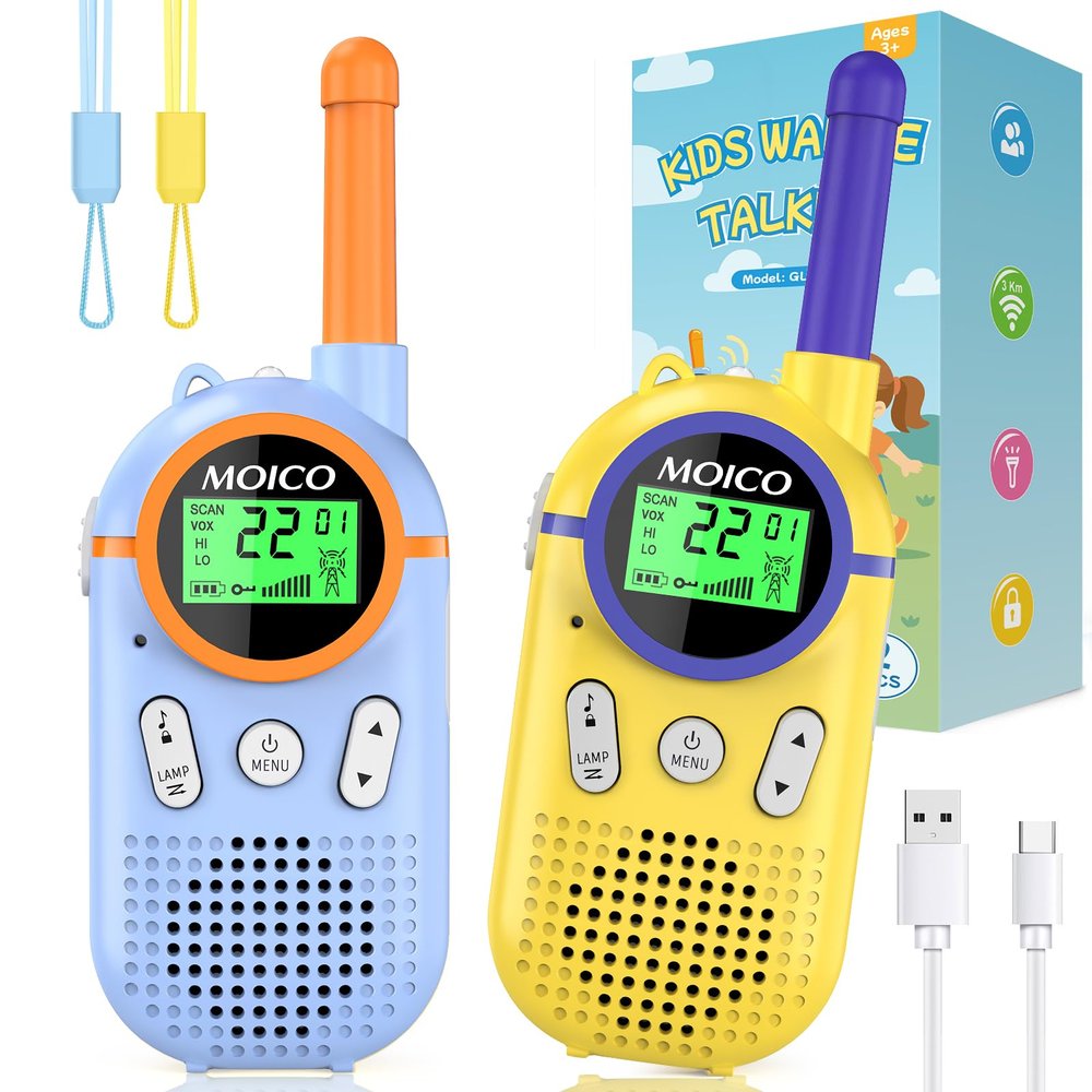 MOICO Toys for 3-12 Year Old Boys Girls,Rechargeable Long Range Walkie Talkies for Kids with 22 Channels,3 4 5 6 7 8 Year Old Kids Gift, Perfect for Outdoor Camping,Hiking,Christmas and Birthday