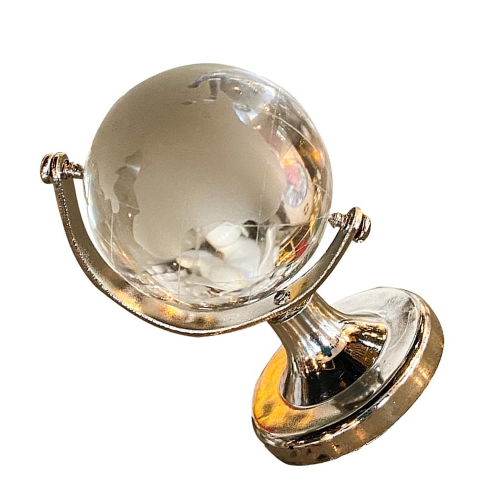 BESPORTBLE Chic Mini Crystal Globe Ornament Transparent Geographic Decor for Desktop Home Office Smooth Touch Creative Interior Decoration