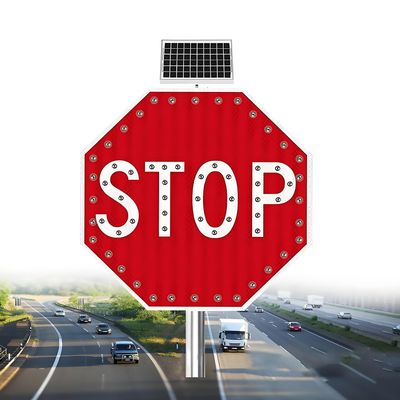 24/32 inch Stop Sign, Solar Powered LED Flashing Stop Sign, Aluminum Octagon Road Signs Traffic LED Blinking Street, Lighted Illumanated Led Light Traffic Road Signs 80cm(32in)