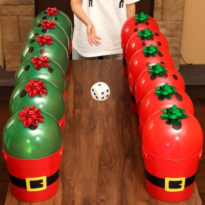 Arrowbash 12 Sets Christmas Gift Bucket Game Include Plastic Santa Belt Buckets with Handles Stress Ball Dice Garland Dart Pen Red and Green Balloons for Christmas Decorations Holiday Supplies