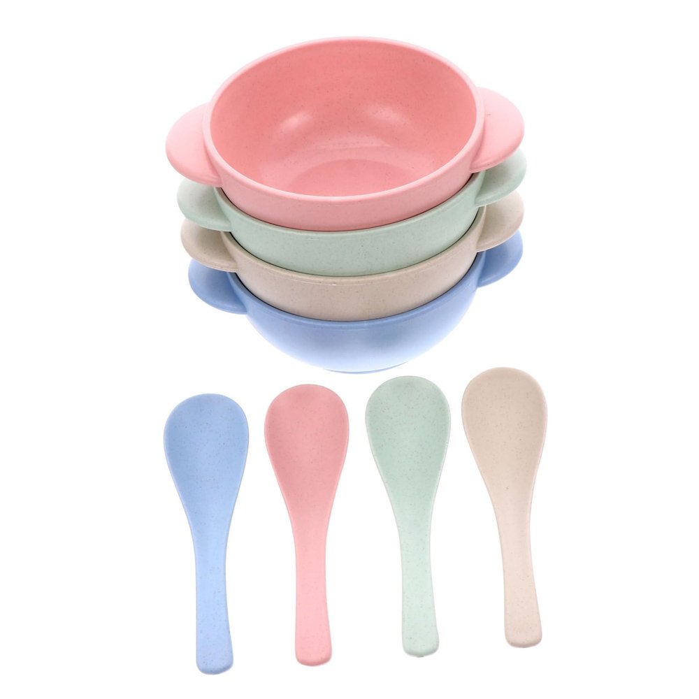 Beaupretty 4 Sets Creative Wheat Straw Feeding Bowl with Handles Safe Dinnerware Odorless Smooth Edges Resistant to Breakage for Boy Girl
