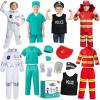 4 in 1 Toddler Dress Up Clothes 3-8 Year Career Dress Up Doctor Astronaut police vest Fireman costume Kids Pretend Play Toys Birthday Christmas Gifts 3 4 5 6 7 year old boy toys Halloween Costumes view 1