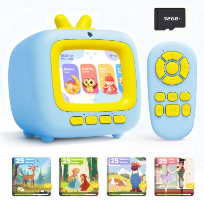 Prysyedawn Kids Story Machine Toys for 3-8 Year Old Boys Girls, Toddler TV Toys with Video Player, Music Player, 100+ Stories, Alarm Clock, Game, Chritmas Birthday Festival Gift for Kids (Blue)