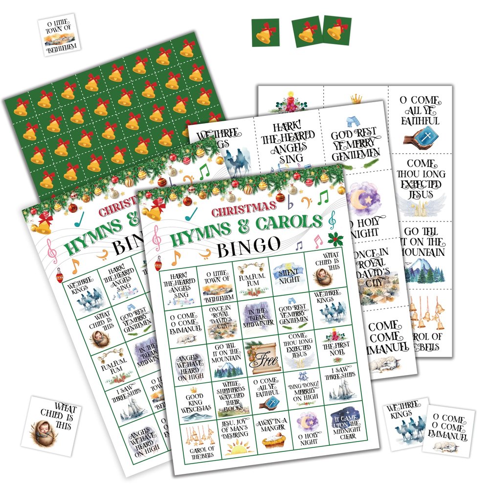 Ycyfckdr Christmas Bingo Game, Christmas Party Bingo Card Set, Suitable for Holiday Gatherings and Parties, Card Game for Family and Friends, 03