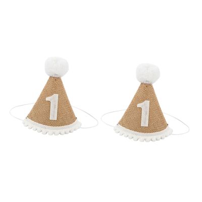 Beaupretty 2pcs Linen Birthday Party Hats for Cute Photo Prop Caps Highlight Babys Appearance Creative Forest Style Birthday Headwear Babys Special Day