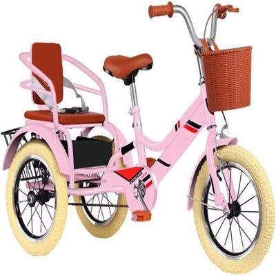 YUSIWOAL Tricycle Rickshaw with Pedals,Cruiser Tricycle with Armrest,Tandem Trike with Back Seat,Single Brake on Front Wheel,3 Wheels Bicycle with Back Basket(18Inch)