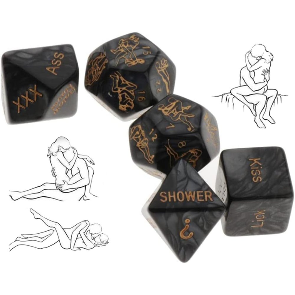 5 Black Dice with Different Fun Designs, Stress-Relief Tools, Party Accessories, Holiday Humor Accessories, Home Fitness, and Couple Gifts