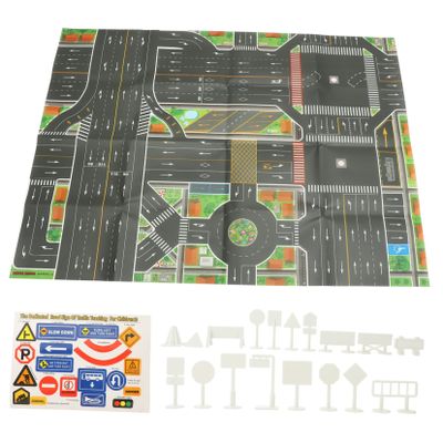 BESPORTBLE Childrens Traffic Rules Play Mat with Traffic Cones and Model Road Signs Educational City Map for Signals