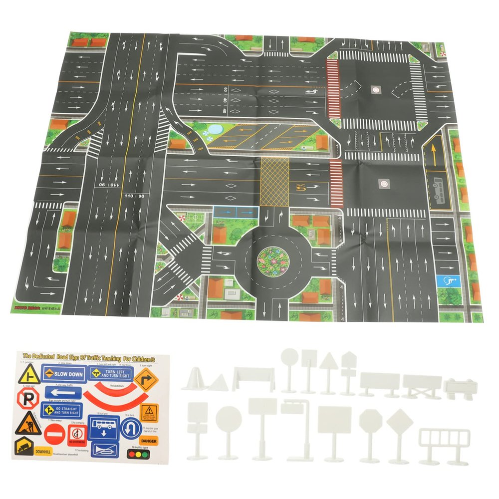 BESPORTBLE Childrens Traffic Rules Play Mat with Traffic Cones and Model Road Signs Educational City Map for Signals