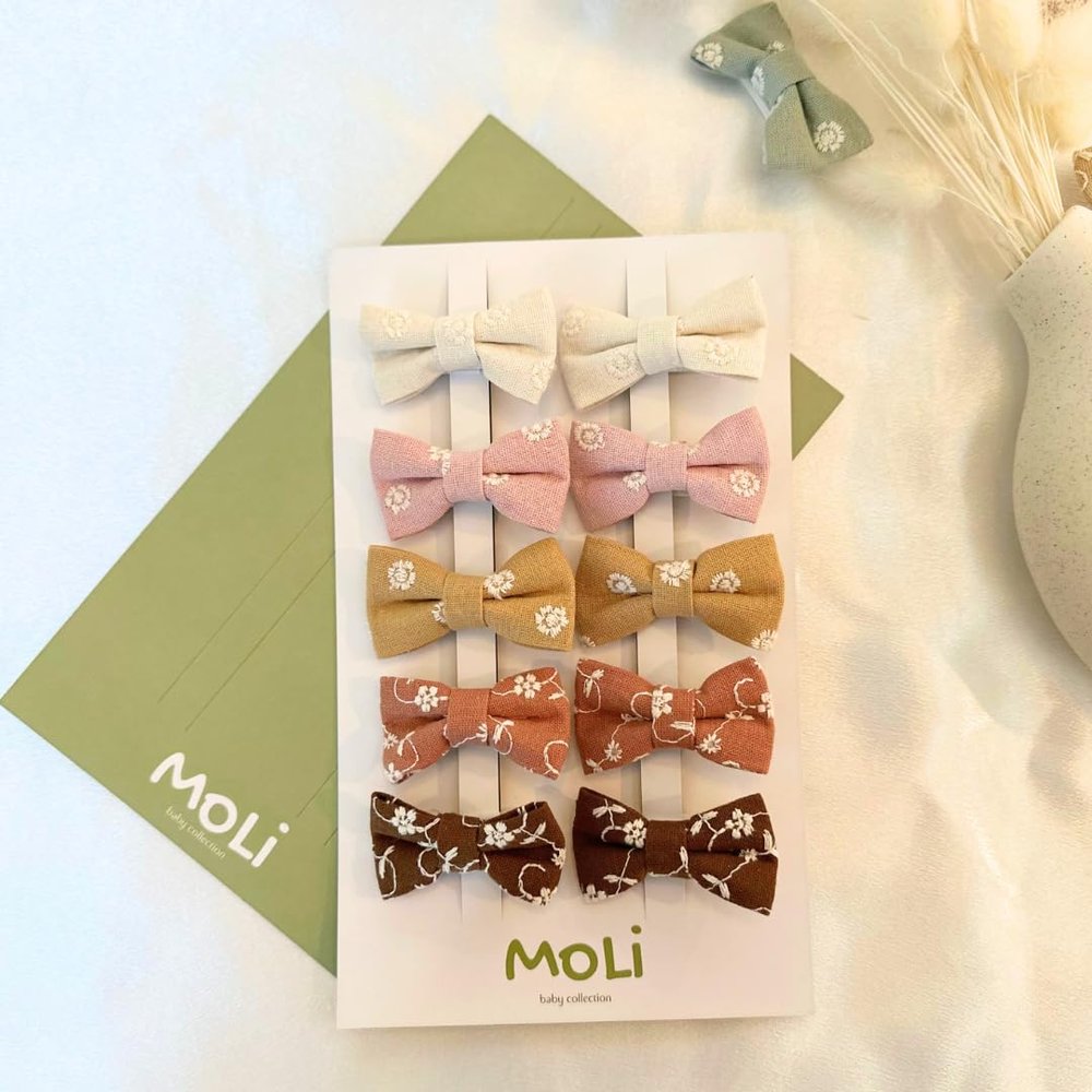 10 PCS 2'' Baby Hair Bow Clips Set Handmade Fully Lined Alligator Clips Floral Embroidered Cotton Fabric Gental for Baby Girls Toddler Fine Hair (Autumn)