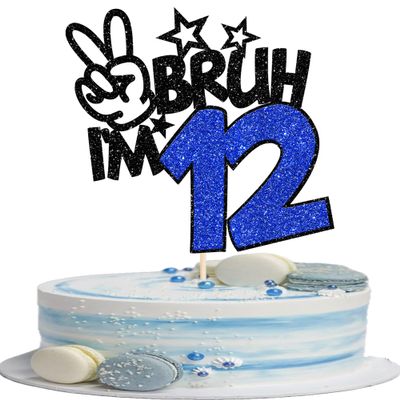 1 Pack Bruh I'm 12 Cake Topper Glitter Burh It's My 12th Birthday Cake Pick Happy 12th Birthday Cheers to 12 Years Cupcake Decorations Party Supplies Blue