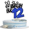 1 Pack Bruh I'm 12 Cake Topper Glitter Burh It's My 12th Birthday Cake Pick Happy 12th Birthday Cheers to 12 Years Cupcake Decorations Party Supplies Blue view 1