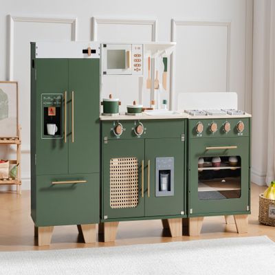 ROBUD Play Kitchen for Kids Toddlers - Wooden Toy Kitchen Set with Play Oven, Play Fridge, 3-in-1 Kids Kitchen Pretend Playset for Girls & Boys 3+