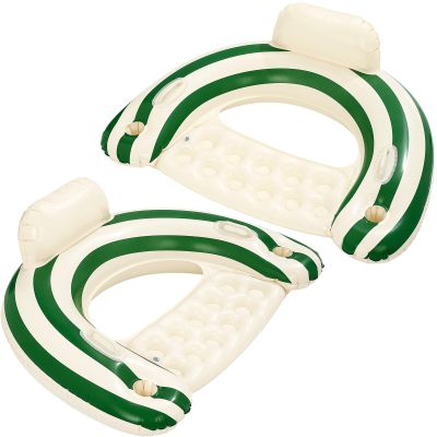 2 pcs Inflatable Pool Float Chair - 43" Pool Floaties Chair Floats Loungers for Swimming Pools Floating Lounger with Cup Holders Party Floaties for Adults (Dark Green)