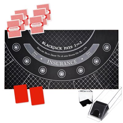 Playzaic House Advantage Blackjack Set with 6 Decks of Playing Cards, Neoprene Table Mat, Dealer Shoe, Discard Tray, Cut Cards - for Casino Night and Home Game Play