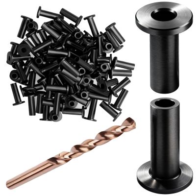 100 Pcs Black Cable Railing Protector Sleeves, 3/16 in Stainless Steel for Wood Posts Decking Stair, with 3.9 in Drill Bit, 0.25 in Diameter