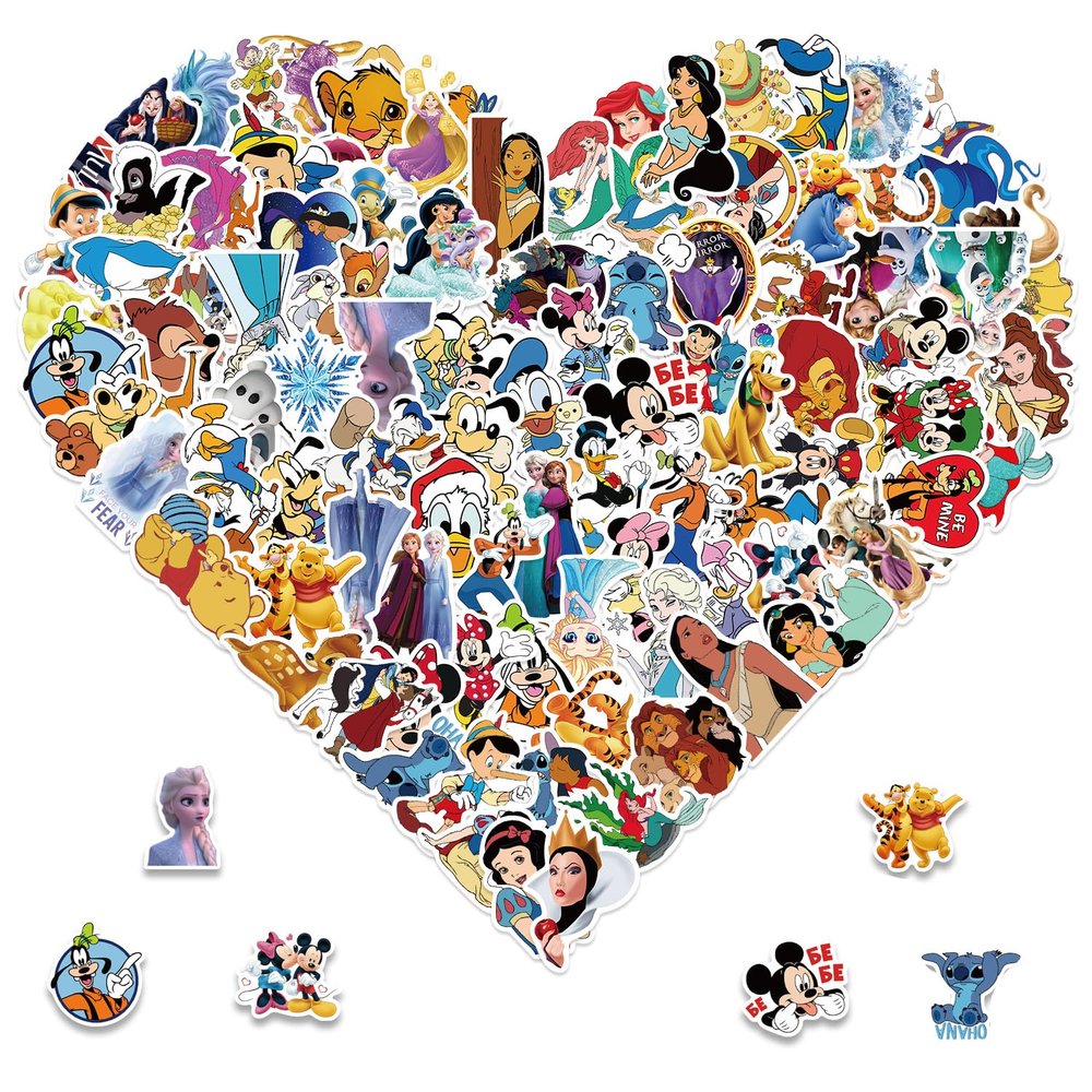 100pcs Disney Cartoon Stickers for Water Bottle, Waterproof Vinyl Decal for Adult Teen Kids Laptop Skateboard Phone Travel Case Bike Guitar Computer Helmet (dsn100)