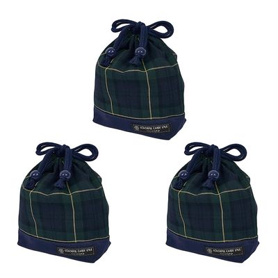 COLORFUL CANDY STYLE N3581303-BTR Drawstring Bag, Small, Cup Bag, Plaid, Dark Green x Yarn-Dyed, Navy Blue, 3-Piece Set, Girls, Boys, Fashionable, Kids, Cup Holder, Drawstring Bag, Small, Nursery