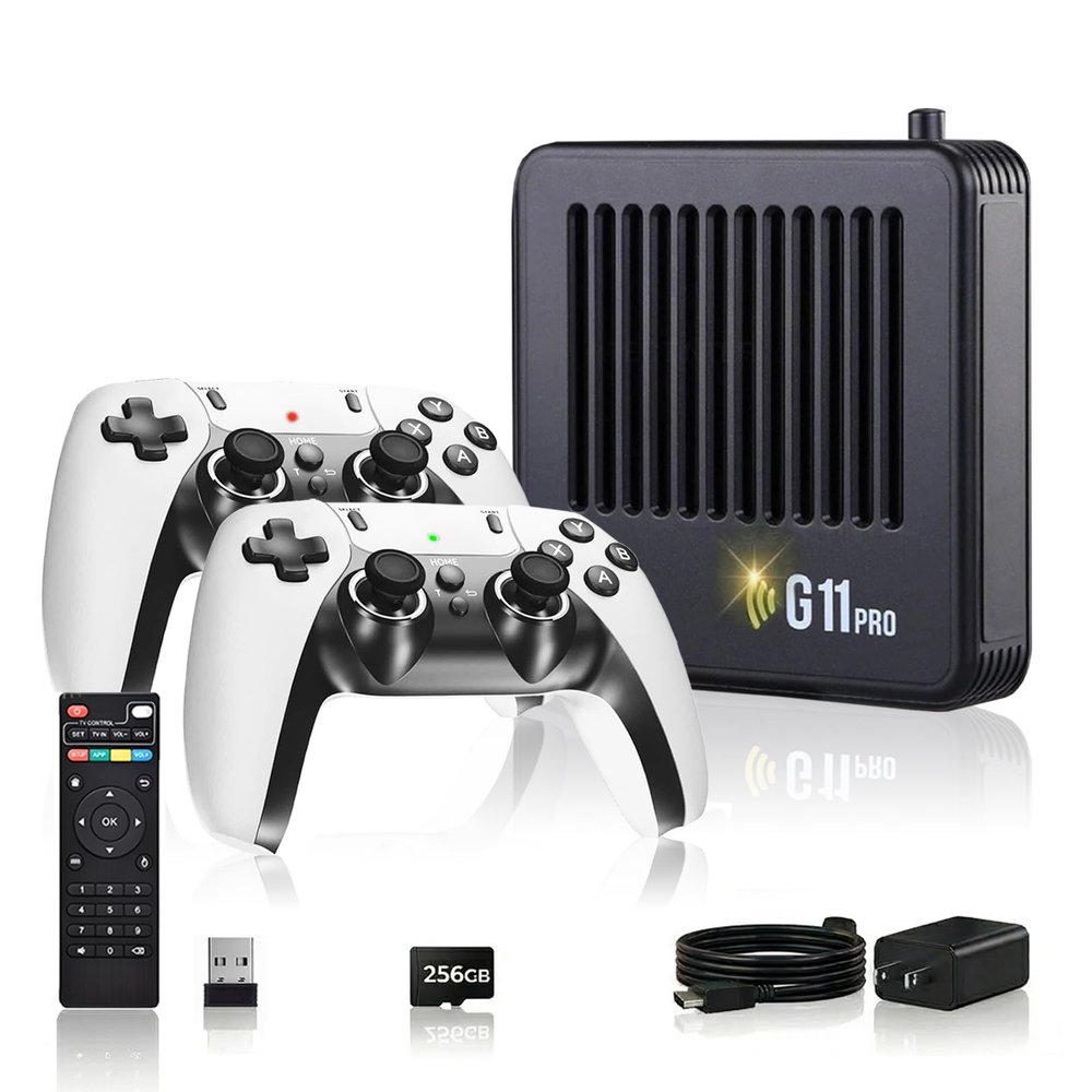 All8bit G11 Pro Game Box,Built-in 100,000+ Games, 60 Emulators,Retro Gaming Console with 2.4g Wireless Dual Controllers,Retro Gamer Pro, HDMI Output,Plug & Play Video Games for TV