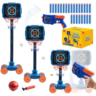JoyCat 2-in-1 Shooting&Basketball Toy for Kids,Adjustable Height Auto-Moving Shooting Target with Music,Outdoor Indoor Game Compatible with Nerf Toy Guns for Kids,Birthday Chrisrmas Gift for Boys