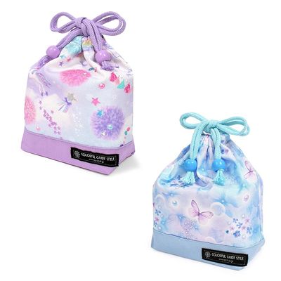 COLORFUL CANDY STYLE NU902600-BTR Drawstring Bag, Small, Set of 2, Cup Bag, Accessory Bag, Tool Bag, Kids, Cute, Stylish, Unicorn and Butterfly Set, Girls
