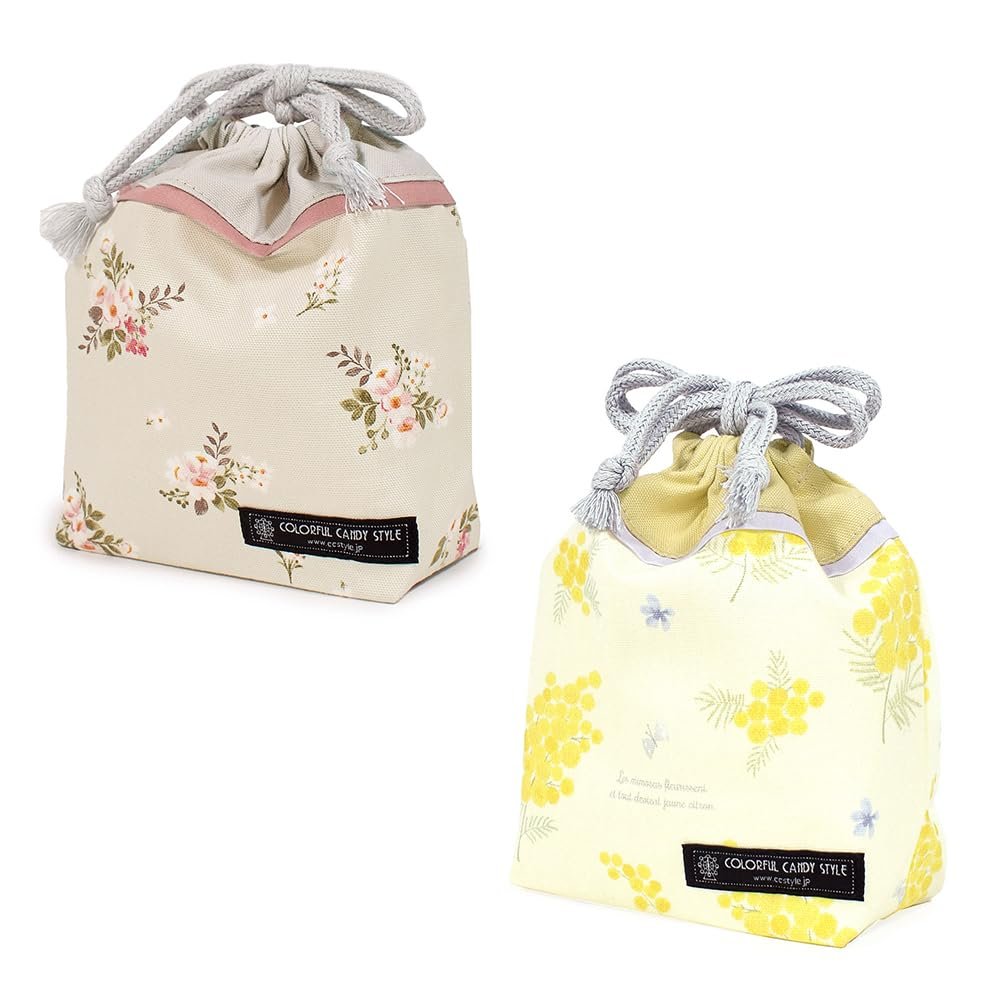 COLORFUL CANDY STYLE NU903100-BTR Drawstring Bag, Small, Set of 2, Cup Bag, Accessory Bag, Tool Bag, Kids, Cute, Fashionable, Pupbouquet and Mimosa Set, Girls