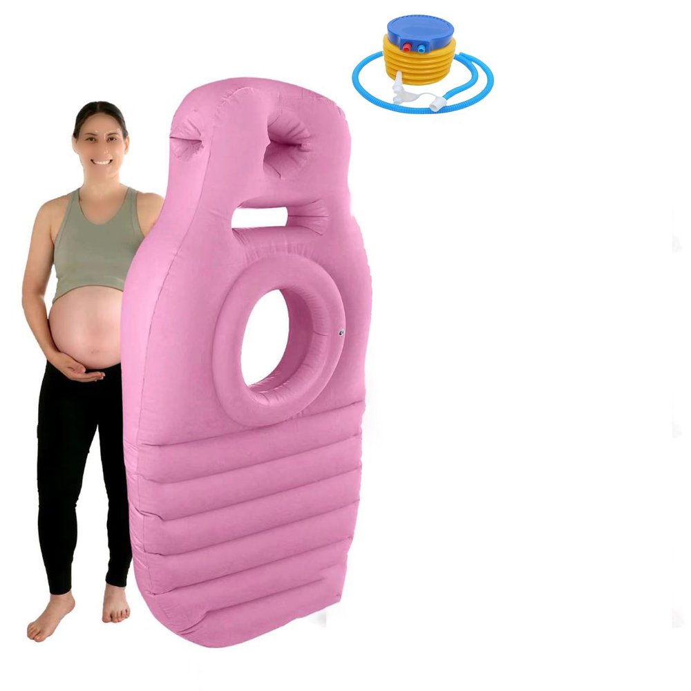Inflatable Maternity Support Pillow with Belly & Head Holes - Full Body Pregnancy Airbed for Stomach/Side Sleepers, Relieves Back/Hip Pain, Portable Adjustable with Electric Pump Pink
