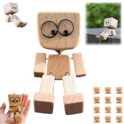 Charming Little Wooden Figure That Sways with 12pcs Magnetic Expressions, Funny Shaking Feet Wooden Man Figure, New Cute Car Dashboard Desktop Decor Ornaments